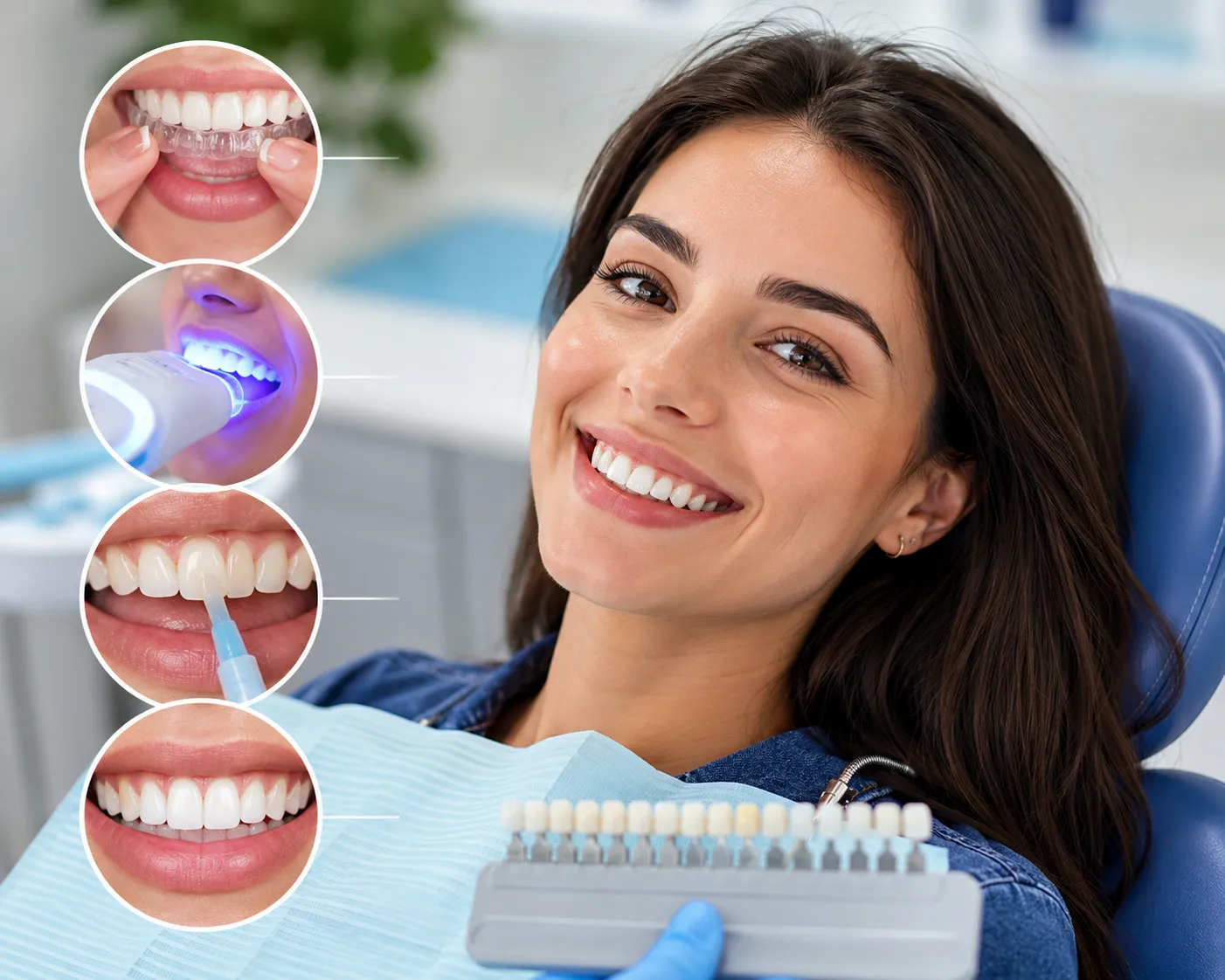 patient receiving teeth whitening treatment with multiple whitening options for different types of tooth stains